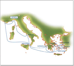 Corinth Canal, Greek Islands & Istanbul cruise route map
