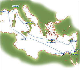 Eastern Mediterranean Highlights cruise route map