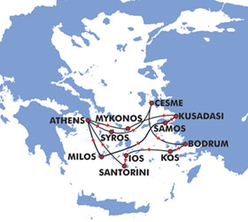 Idyllic Aegean (7 day) cruise route map