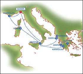 Italy - Greece cruise route map