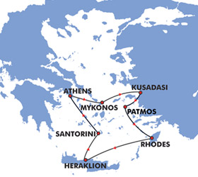 Jewels of the Aegean cruise route map