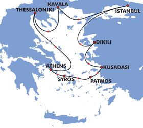 Pilgrimage Voyages cruise route map