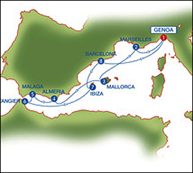 Spanish Odyssey cruise route map